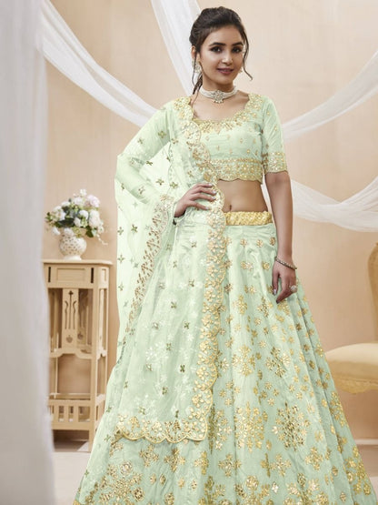 Mint Green Zari Art Silk Lehenga Choli with Dupatta