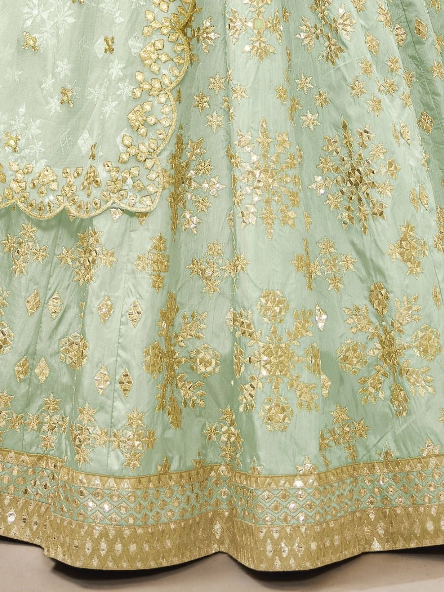 Mint Green Zari Art Silk Lehenga Choli with Dupatta