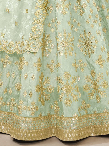 Mint Green Zari Art Silk Lehenga Choli with Dupatta