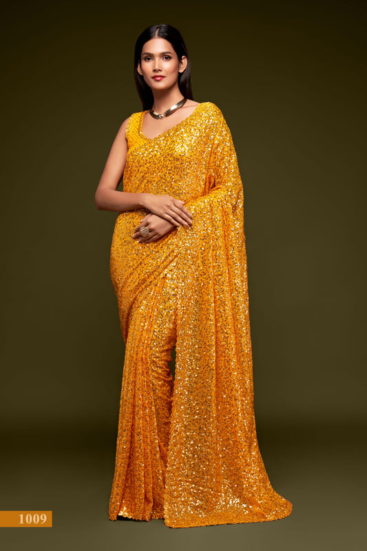 manvanshtrends Mustard yellow sequin saree