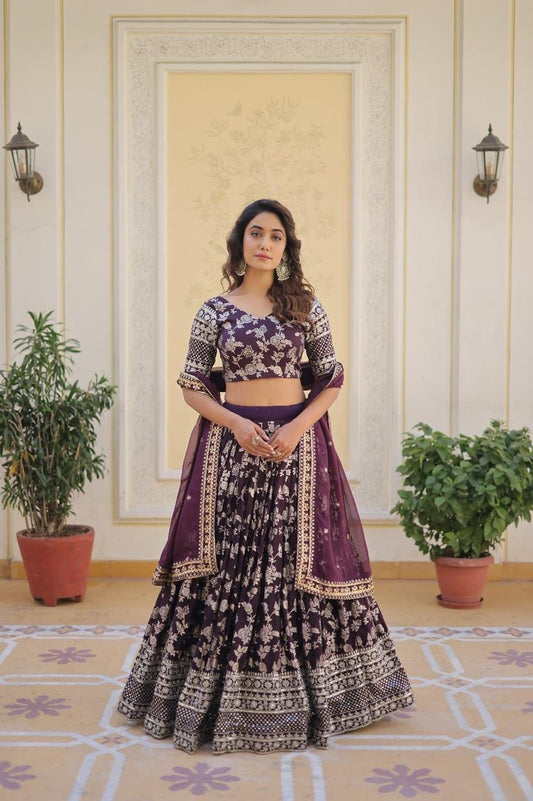Festive Purple Embroidered Lehenga Choli for Women