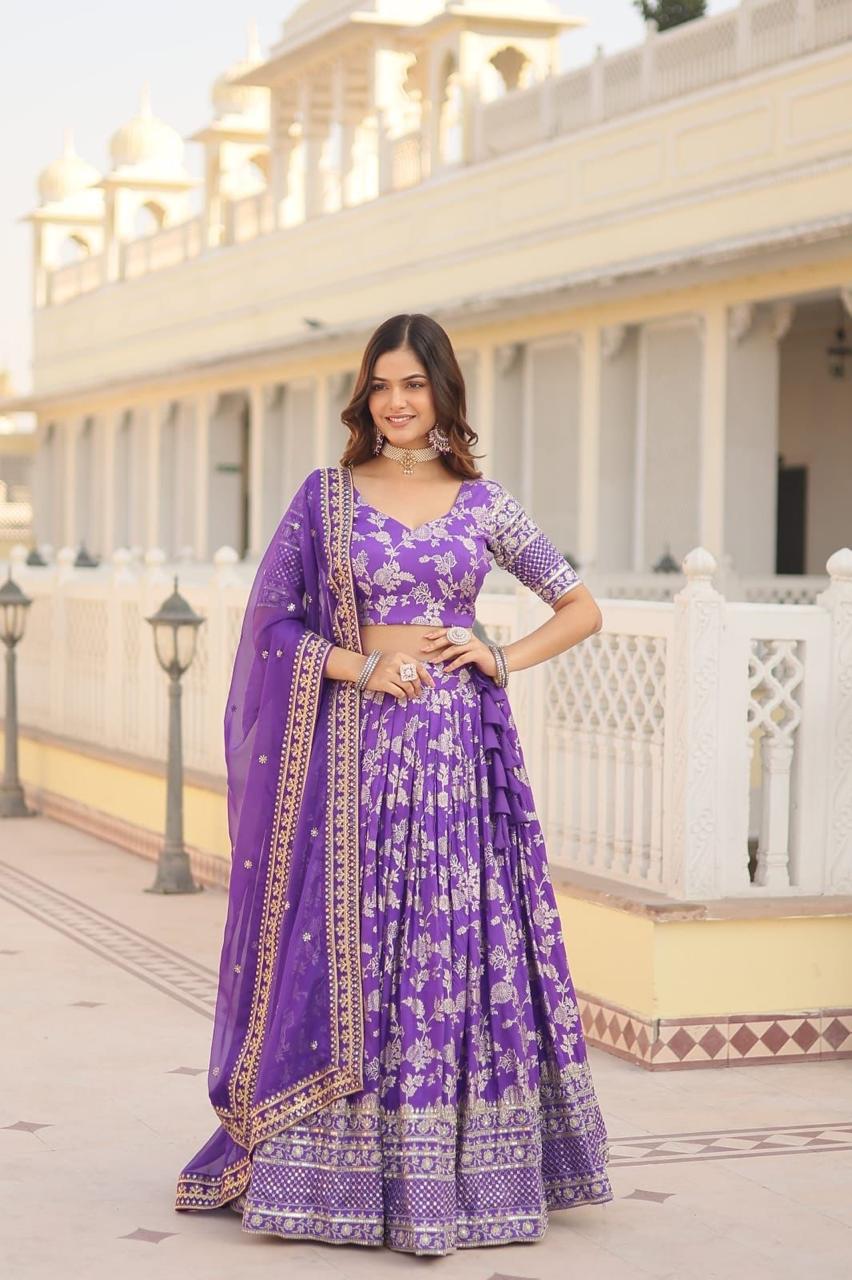 Luxury Violet Lehenga Choli with Dupatta for Wedding & Partywear