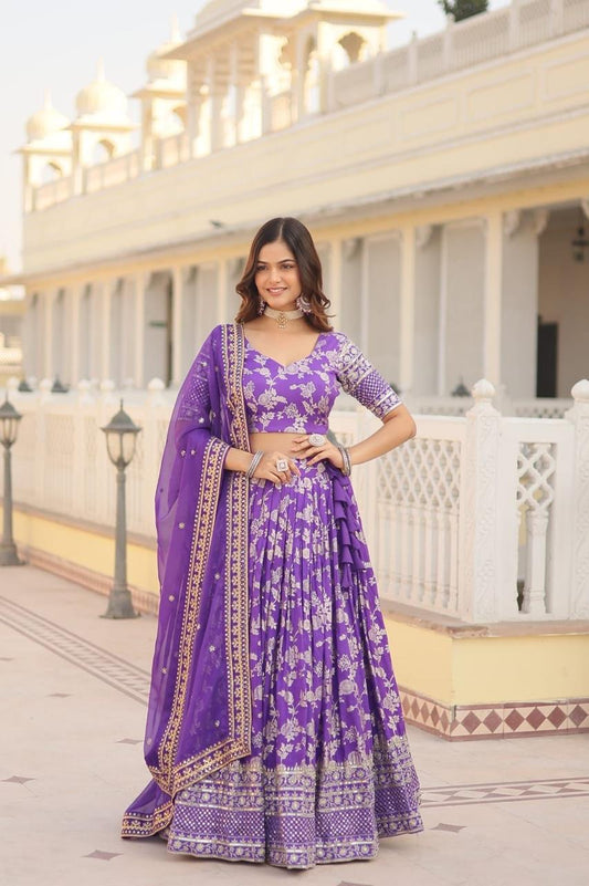 Luxury Violet Lehenga Choli with Dupatta for Wedding & Partywear
