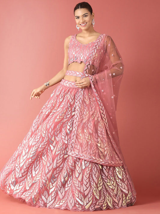 Blush Pink Sequin Embroidered Lehenga Choli with Dupatta