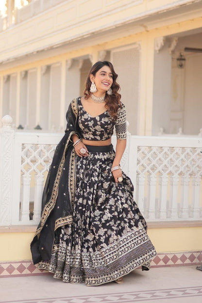 Designer Bridal Black Embroidered Lehenga with Dupatta