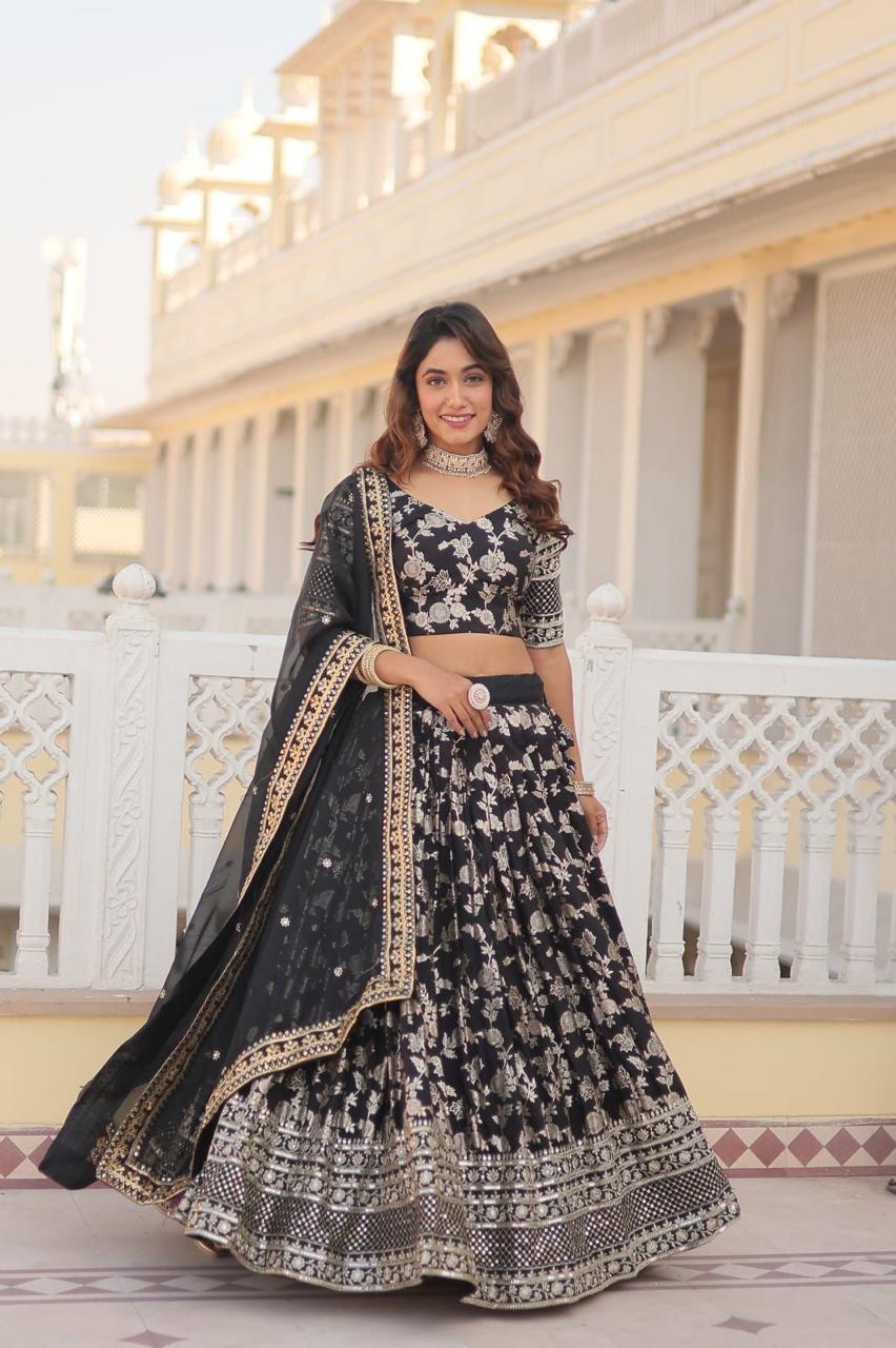 Designer Bridal Black Embroidered Lehenga with Dupatta
