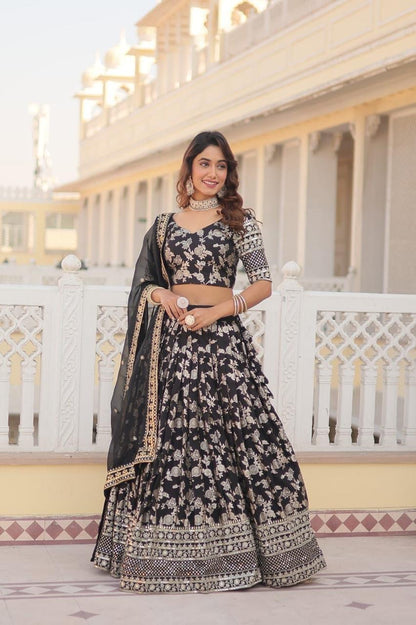 Designer Bridal Black Embroidered Lehenga with Dupatta