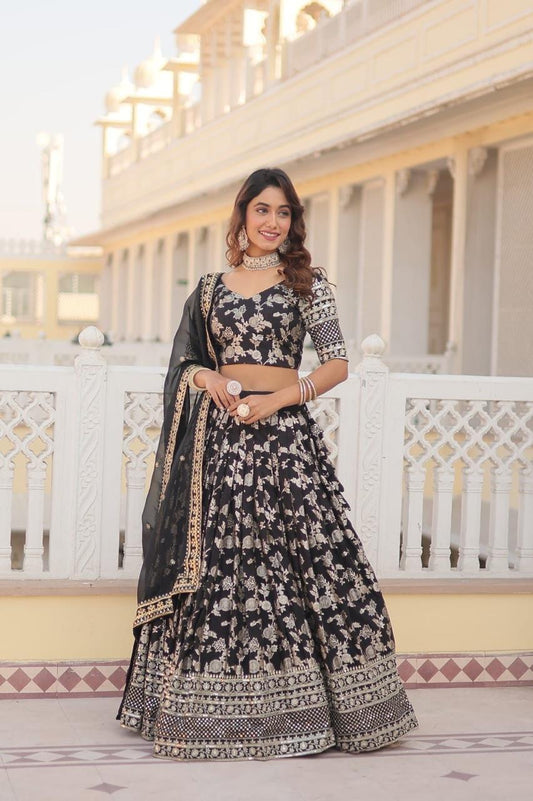 Designer Bridal Black Embroidered Lehenga with Dupatta