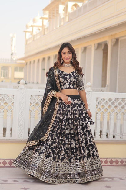 Designer Bridal Black Embroidered Lehenga with Dupatta