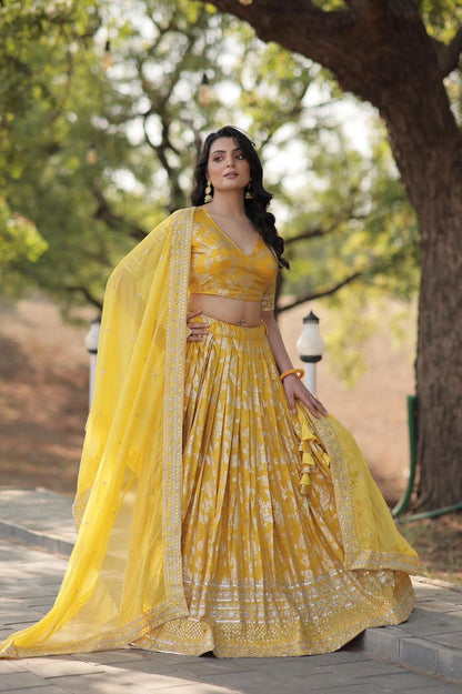 Festive Wear Floral Yellow Wedding Lehenga for Bride & Bridesmaids