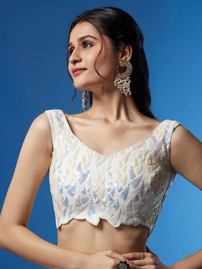 Ivory White Sequin Embroidered Lehenga Choli with Dupatta