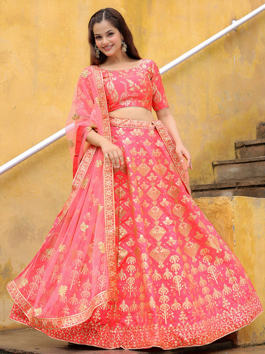 Elegant Peach Silk Embroidered Lehenga Choli with Dupatta for Wedding & Festive Wear