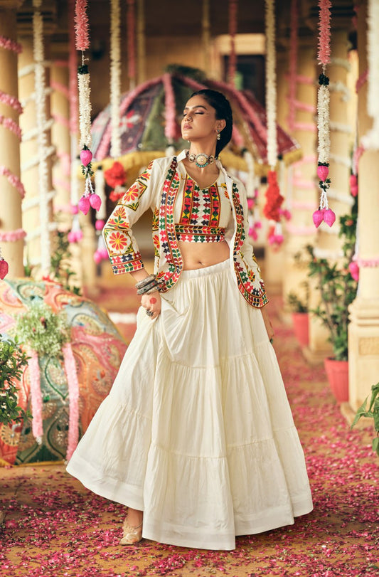 Boho Fusion White Navratri Lehenga Set