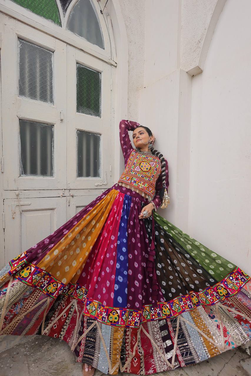Multicolor Navratri Kutchi Mirror Work Chaniya Choli for Garba