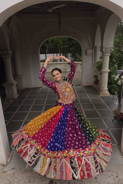 Multicolor Navratri Kutchi Mirror Work Chaniya Choli for Garba