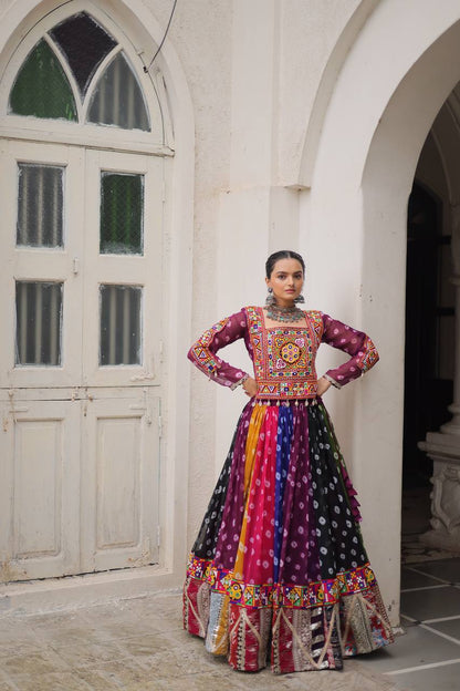 Multicolor Navratri Kutchi Mirror Work Chaniya Choli for Garba