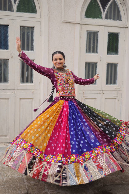 Multicolor Navratri Kutchi Mirror Work Chaniya Choli for Garba