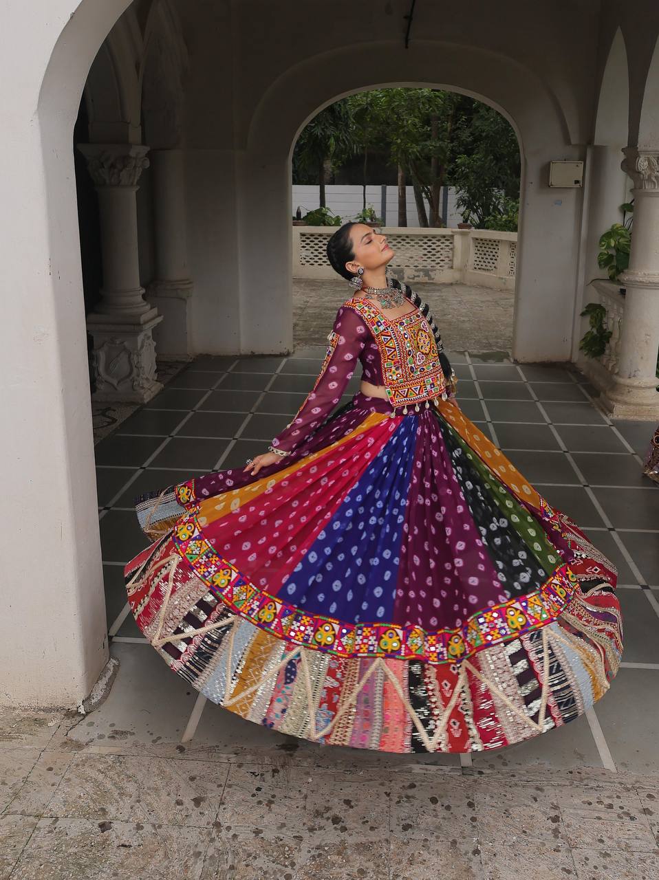 Multicolor Navratri Kutchi Mirror Work Chaniya Choli for Garba