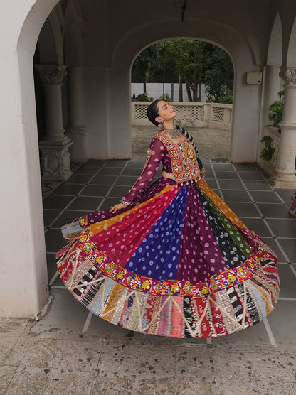 Multicolor Navratri Kutchi Mirror Work Chaniya Choli for Garba