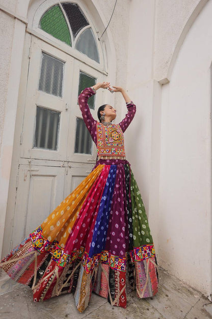 Multicolor Navratri Kutchi Mirror Work Chaniya Choli for Garba