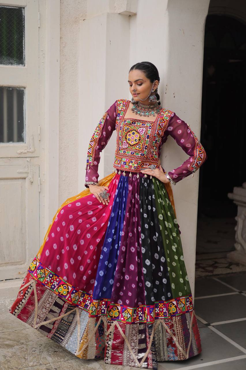 Multicolor Navratri Kutchi Mirror Work Chaniya Choli for Garba