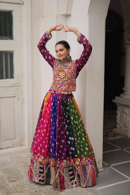 Multicolor Navratri Kutchi Mirror Work Chaniya Choli for Garba