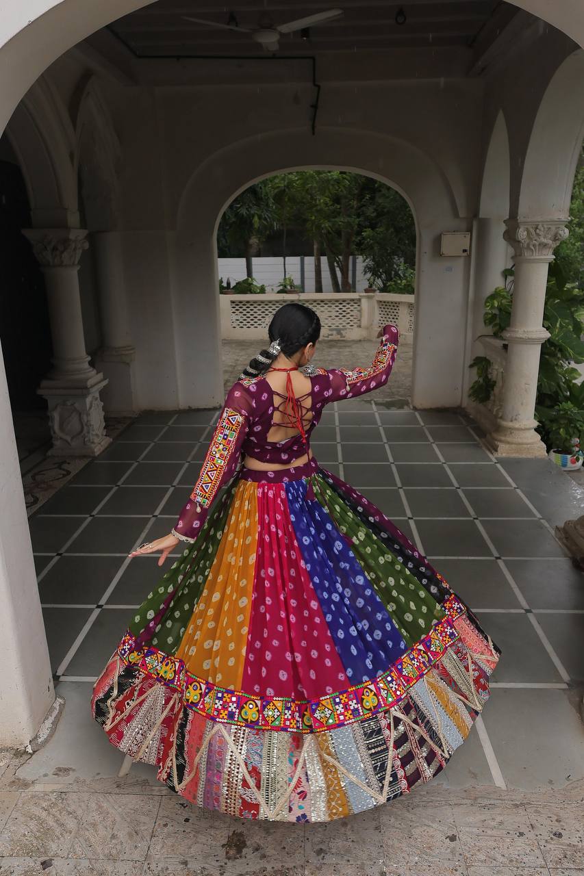 Multicolor Navratri Kutchi Mirror Work Chaniya Choli for Garba