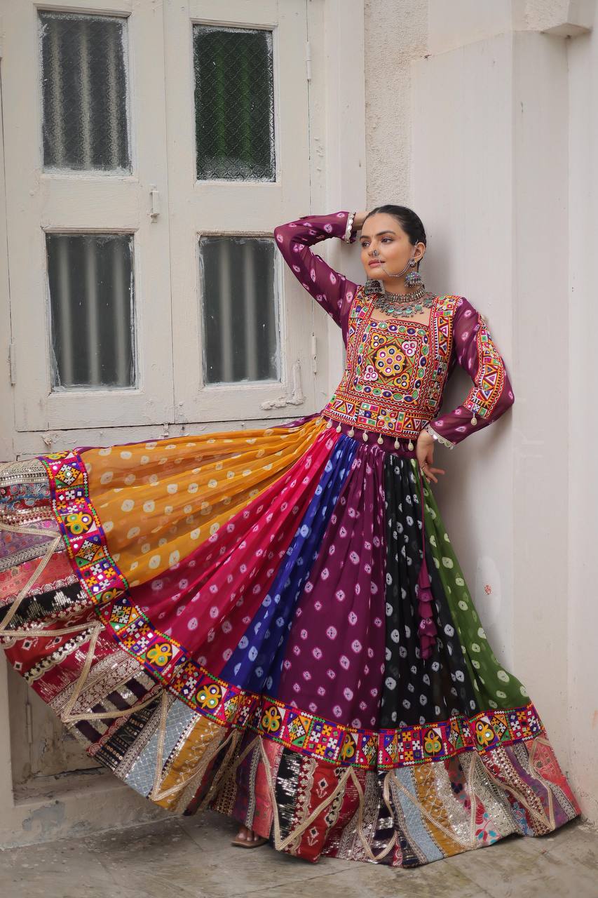 Multicolor Navratri Kutchi Mirror Work Chaniya Choli for Garba