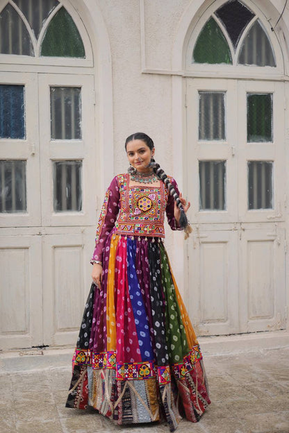 Multicolor Navratri Kutchi Mirror Work Chaniya Choli for Garba