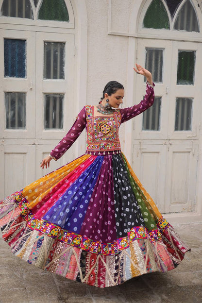 Multicolor Navratri Kutchi Mirror Work Chaniya Choli for Garba