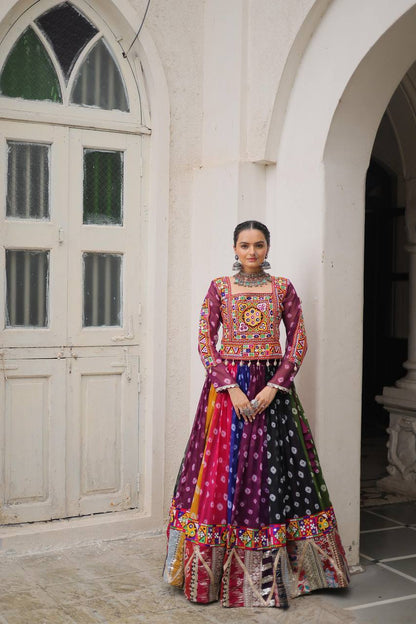 Multicolor Navratri Kutchi Mirror Work Chaniya Choli for Garba