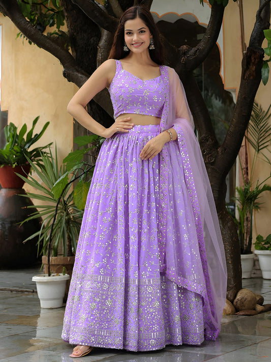 Lavender Embroidered Lehenga Choli with Dupatta for Festive & Wedding Wear