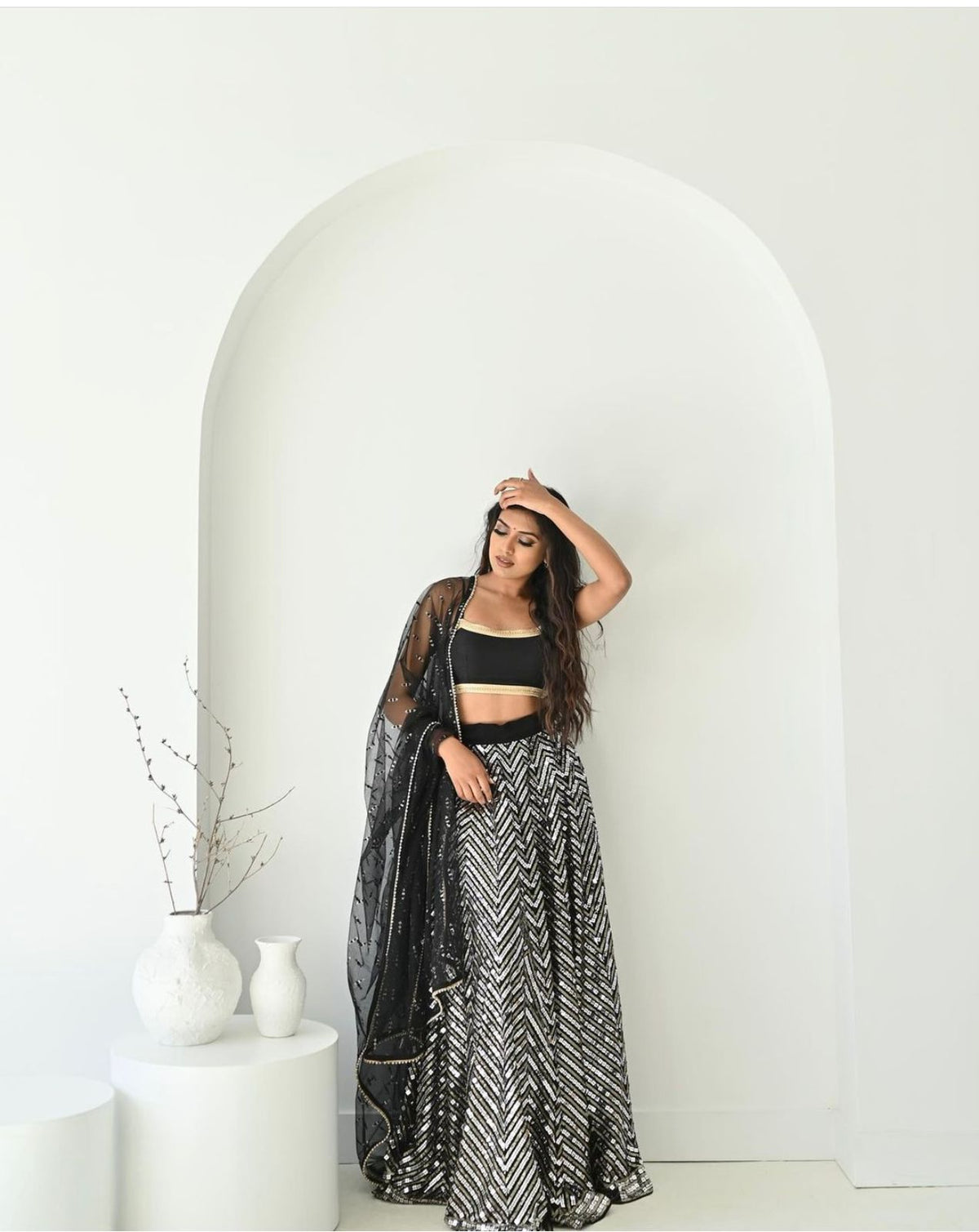 Designer Black & Silver Partywear Lehenga with Net Dupatta