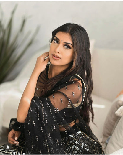 Designer Black & Silver Partywear Lehenga with Net Dupatta