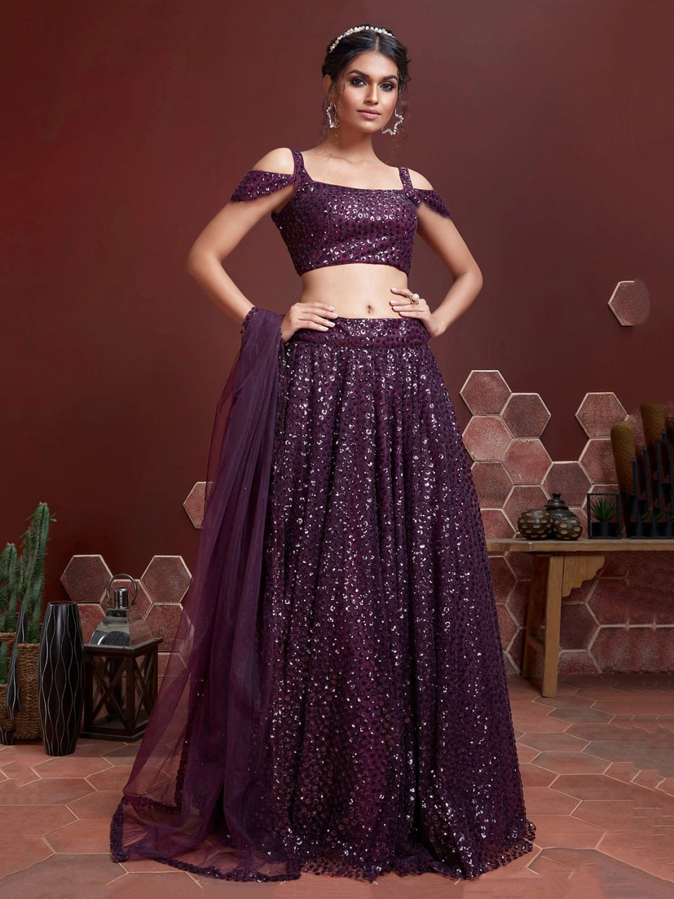Purple Embroidery Net Party Wear Lehenga Choli