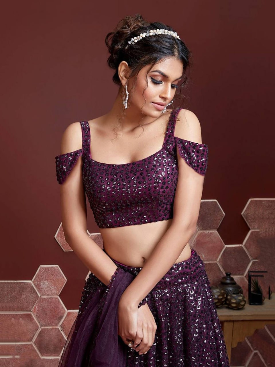 Purple Embroidery Net Party Wear Lehenga Choli
