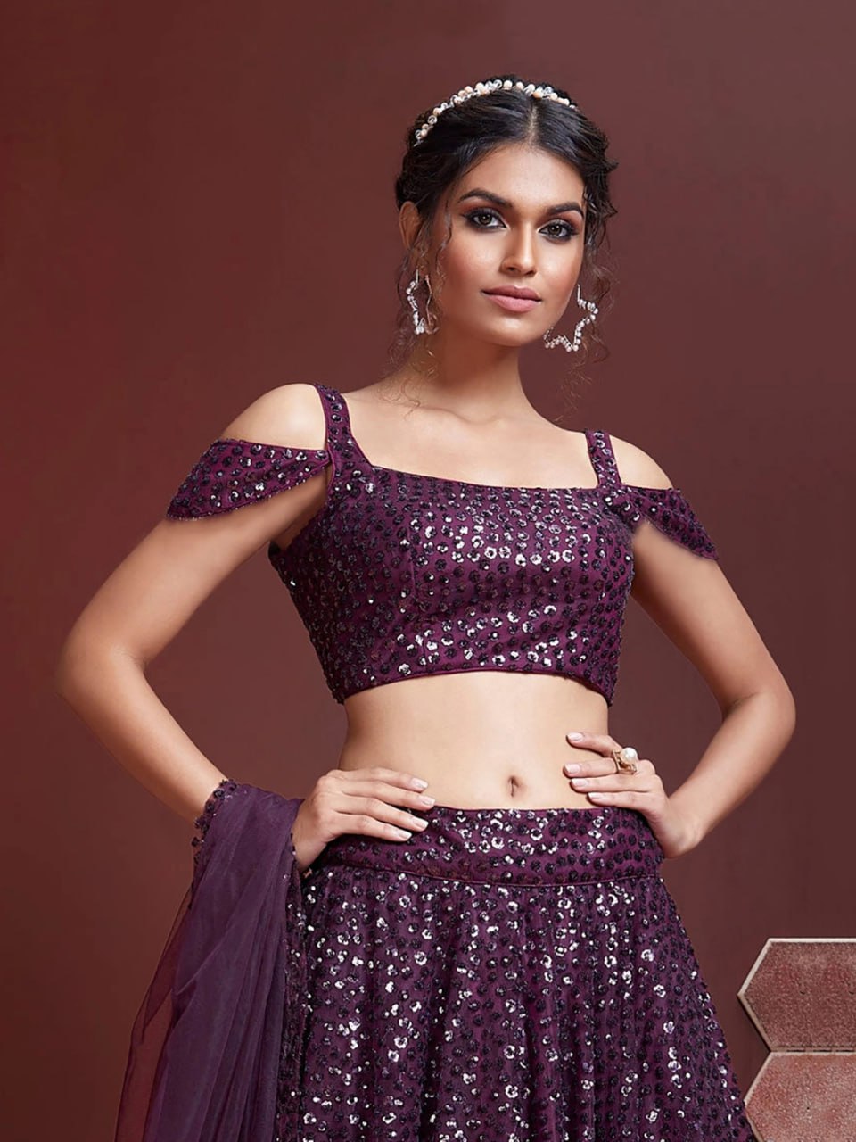 Purple Embroidery Net Party Wear Lehenga Choli