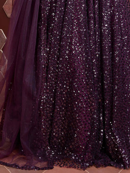 Purple Embroidery Net Party Wear Lehenga Choli