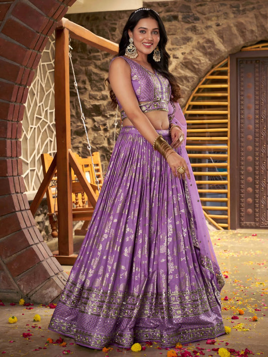Lavender Silk Jacquard Lehenga Choli for Bridesmaids, Parties & Receptions