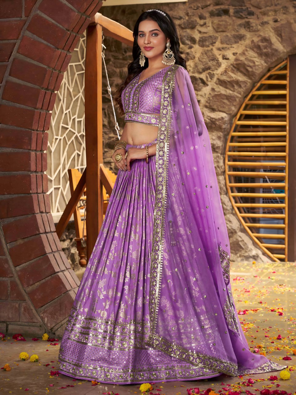 Lavender Silk Jacquard Lehenga Choli for Bridesmaids, Parties & Receptions