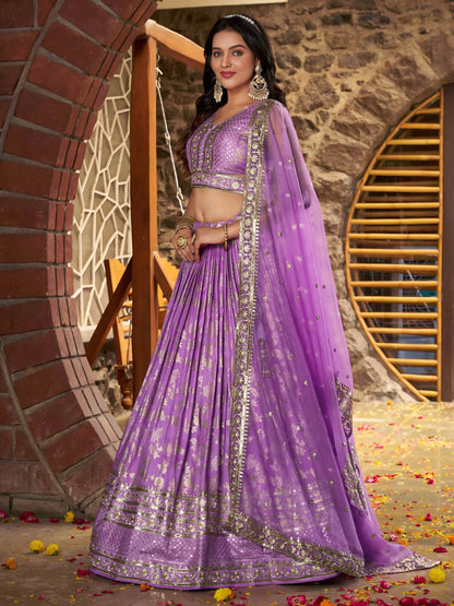 Lavender Silk Jacquard Lehenga Choli for Bridesmaids, Parties & Receptions