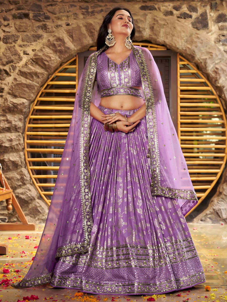 Lavender Silk Jacquard Lehenga Choli for Bridesmaids, Parties & Receptions