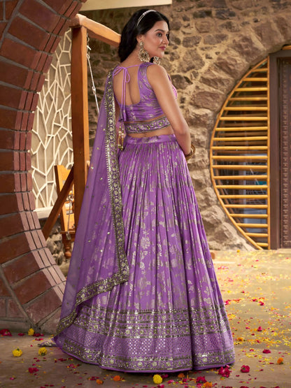 Lavender Silk Jacquard Lehenga Choli for Bridesmaids, Parties & Receptions