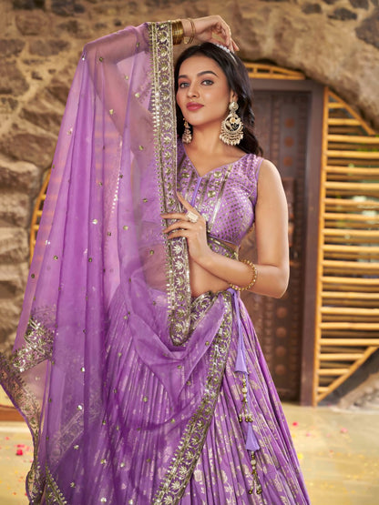 Lavender Silk Jacquard Lehenga Choli for Bridesmaids, Parties & Receptions