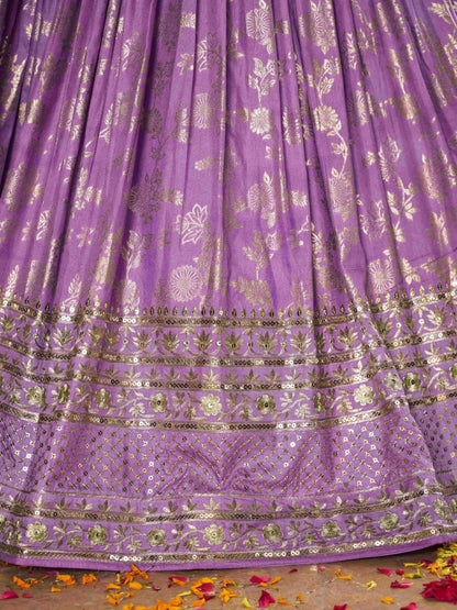 Lavender Silk Jacquard Lehenga Choli for Bridesmaids, Parties & Receptions