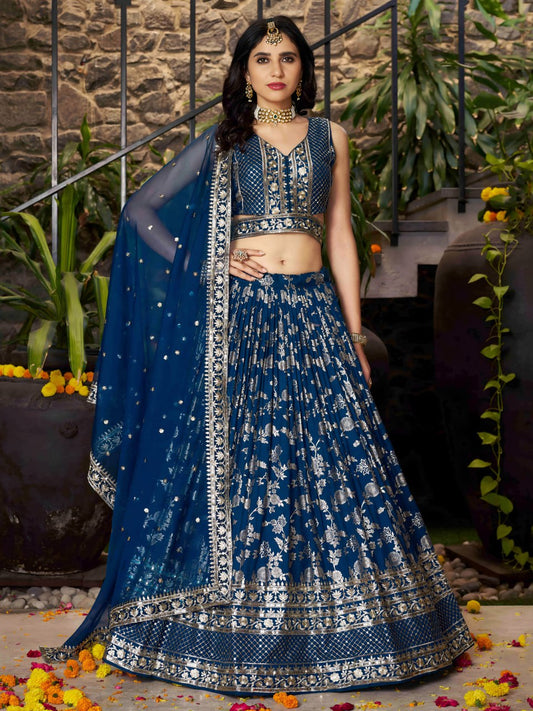 Dove Blue Dola Silk Jacquard Lehenga Choli with Dupatta