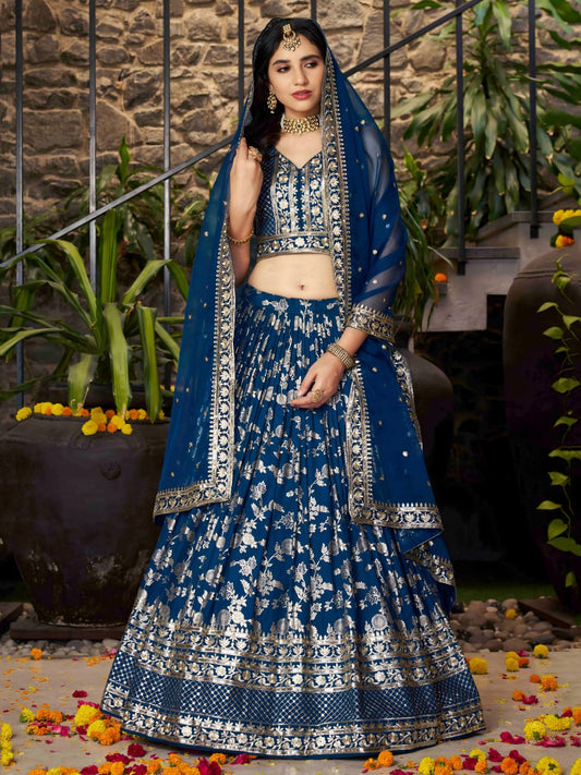 Dove Blue Dola Silk Jacquard Lehenga Choli with Dupatta