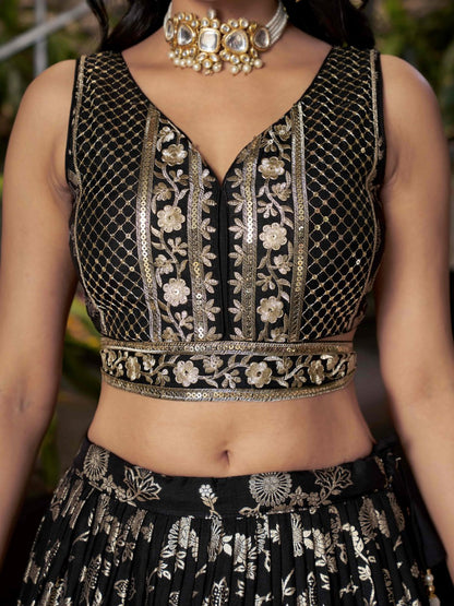 Black Dola Silk Jacquard Lehenga Choli with Dupatta