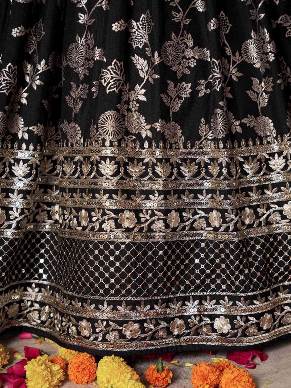 Black Dola Silk Jacquard Lehenga Choli with Dupatta