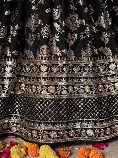 Black Dola Silk Jacquard Lehenga Choli with Dupatta